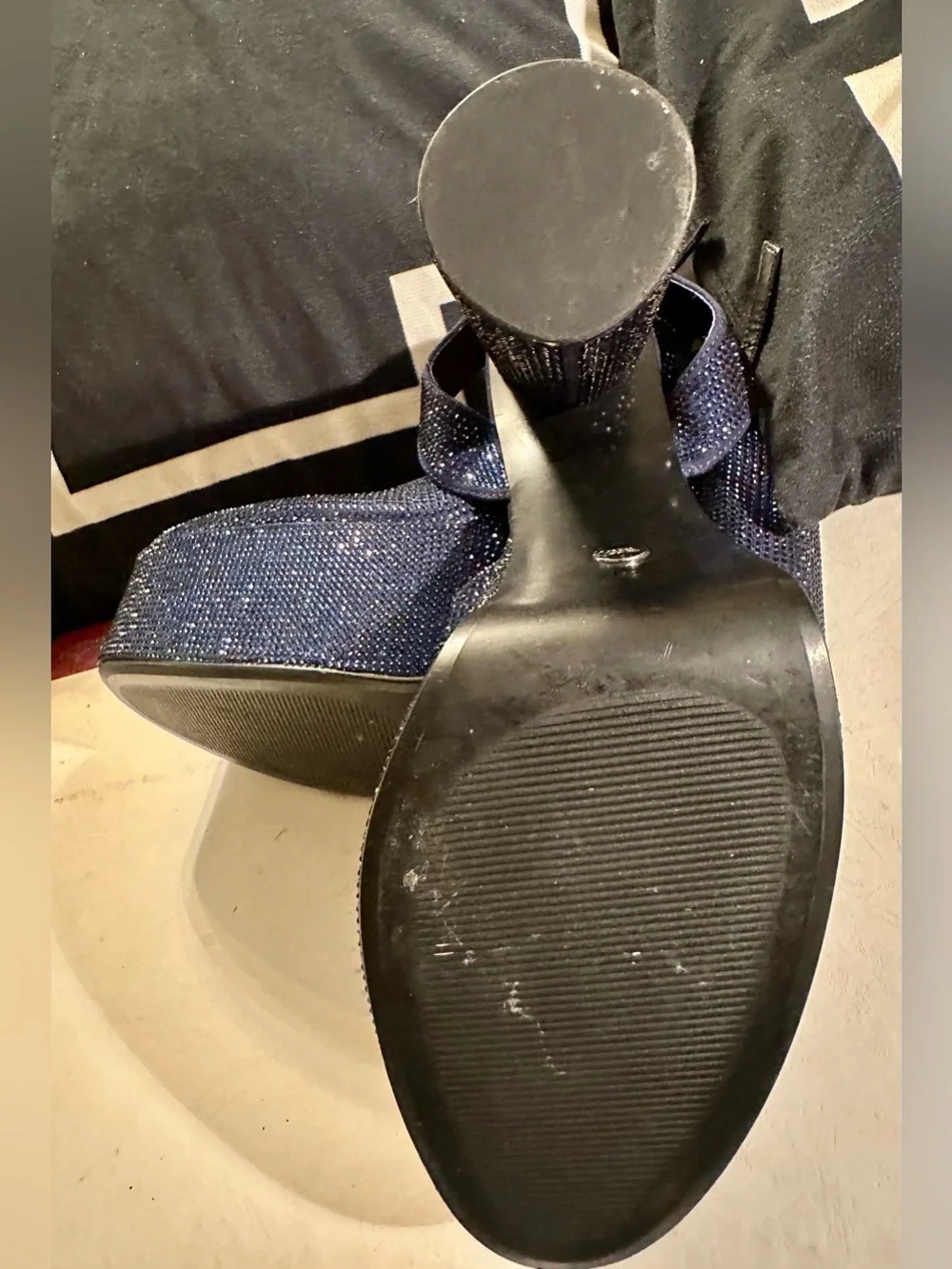 Zara Sparkling Navy Platform Mary Jane Heels